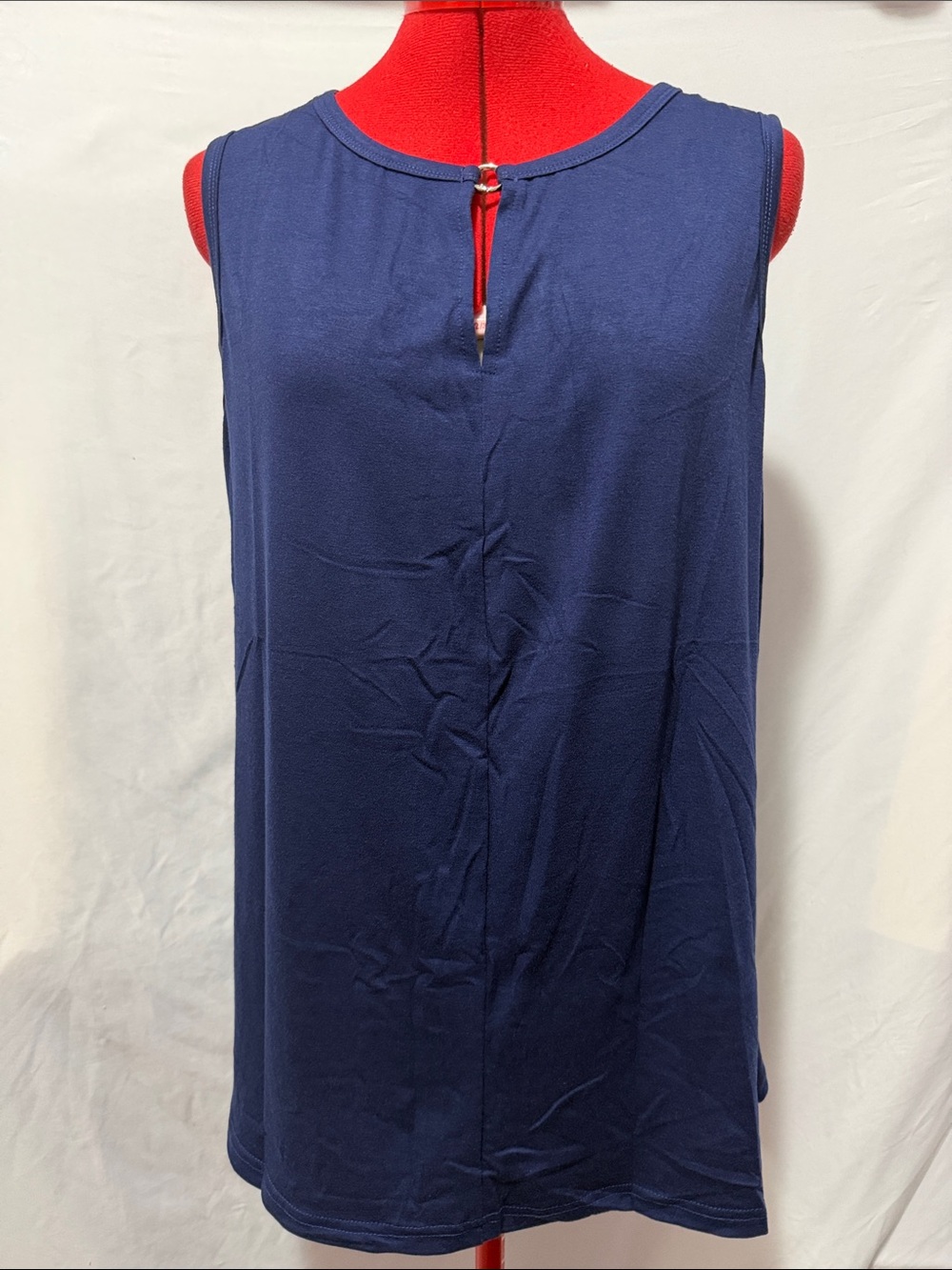 Sleeveless Navy Tank Top with Back Keyhole